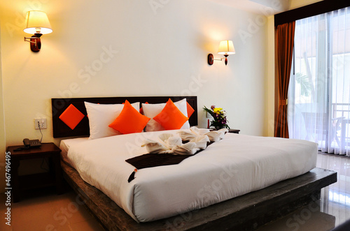 Decoration interior and furniture modern style of elegance vintage retro bedroom boutique style with double bed for customer traveler guest use in resort and hotel on April 23, 2011 in Krabi, Thailand