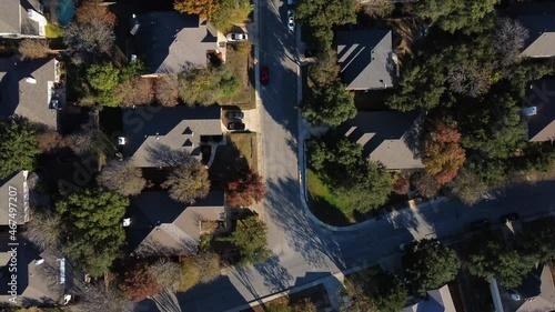 Drone footage of neighborhoods, homes, and streets in San Antonio, Texas. photo