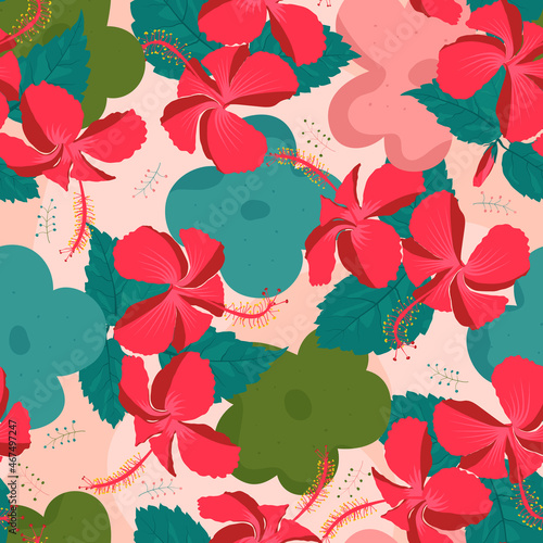 China rose foliage panorama artwork symbol with polychromatic colors for furniture, invitation card, sheet, kids mask, throw blanket couch etc.