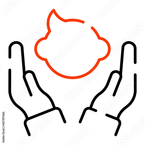 Newborn on hands, linear design of neonate care