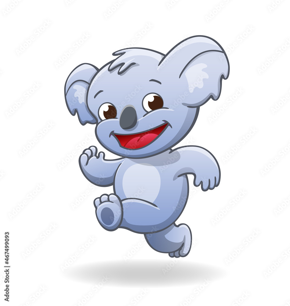 cute smiling happy koala character running