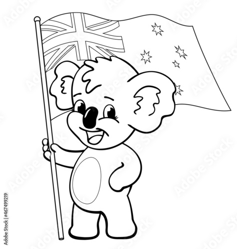 koala with australian flag for kids coloring book