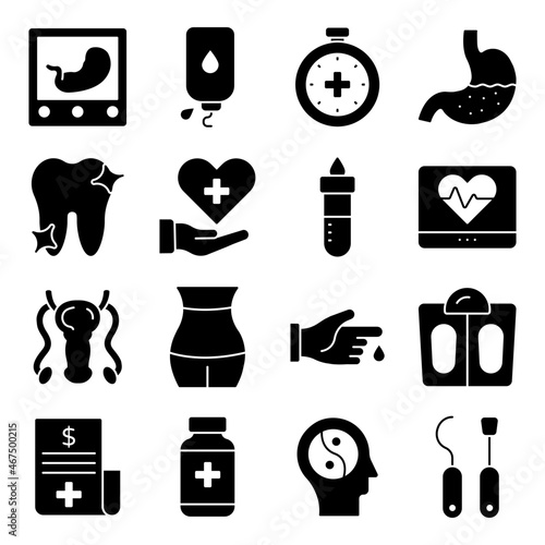 Pack of Medical Tools Solid Icons 