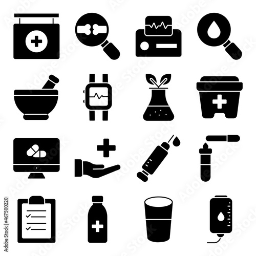Pack of Medical Equipment Solid Icons 