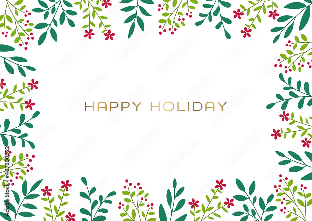 Christmas card design template Floral decorated frame White background Christmas card design template Floral decorated frame White background