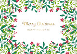 Christmas card design template Floral decorated frame White background 