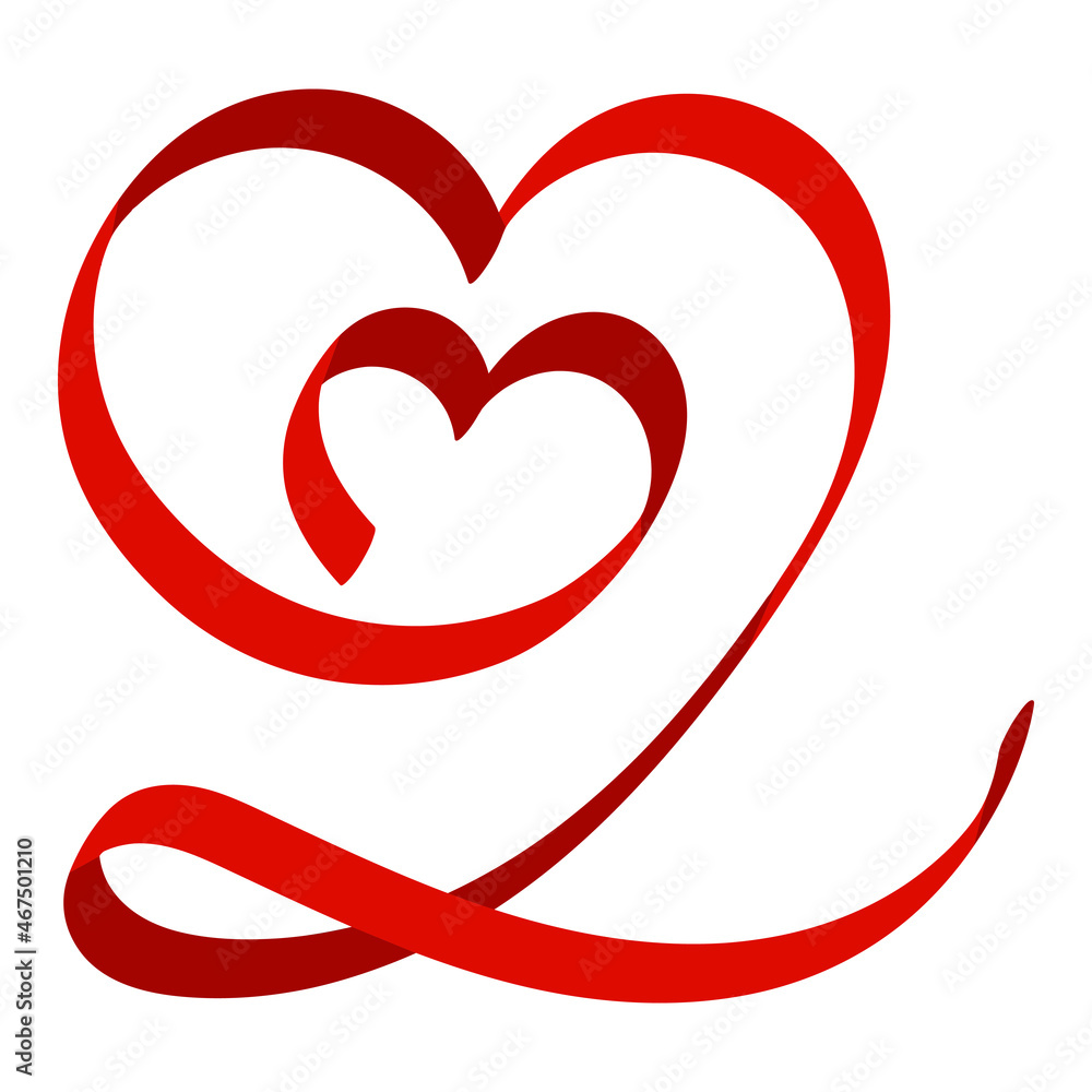 Double heart of developing red ribbon, love heart stock illustration Double heart of developing red ribbon, love heart stock illustration