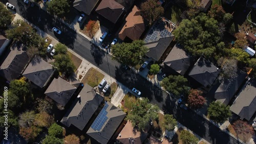 Drone footage of neighborhoods, homes, and streets in San Antonio, Texas.