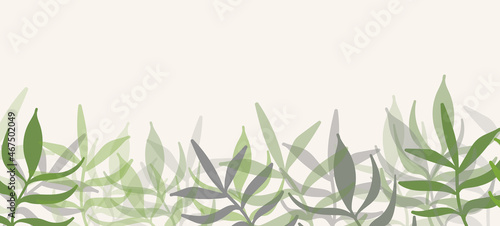 Floral web banner with drawn color exotic leaves. Nature concept design. Modern floral compositions with summer branches. Vector illustration on the theme of ecology, natura, environment
