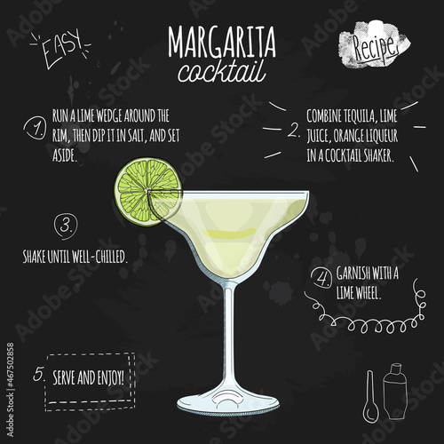 Margarita Cocktail Illustration Recipe on Blackboard