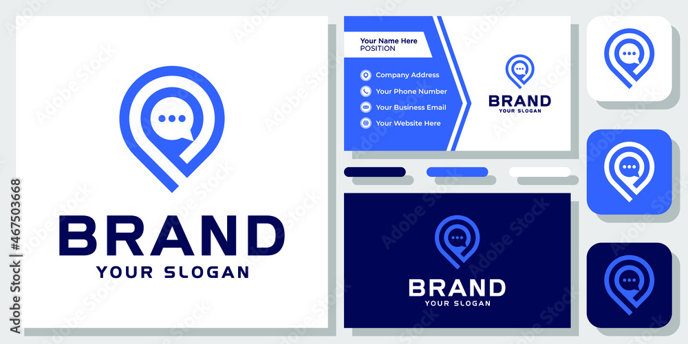 Chat Pin Map Bubble Location Message Place Gps Travel Local Logo Design with Business Card Template Chat Pin Map Bubble Location Message Place Gps Travel Local Logo Design with Business Card Template