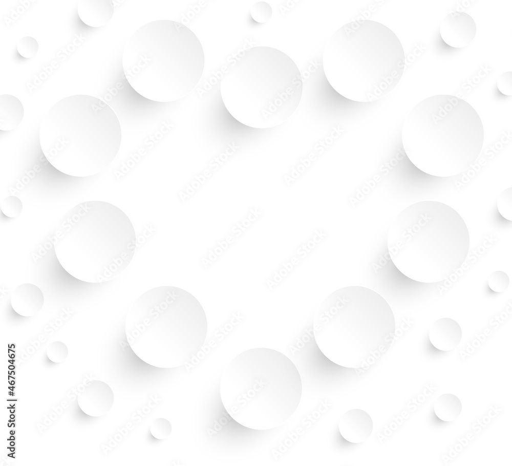 Abstract white background with 3D circles pattern, interesting white gray vector  minimal 3D background illustration.