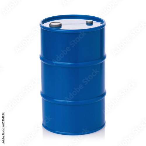 Barrel of blue color isolated on white background, oil drum