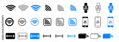 Nfc icon set. Wireless payment. Contactless cashless society icon. Vector on isolated white background. EPS 10