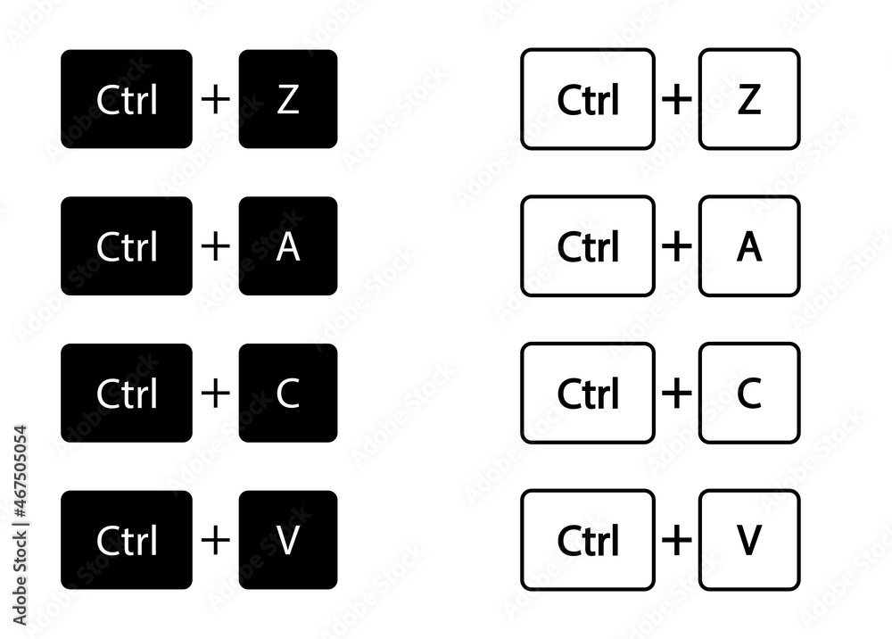 Ctrl z, c, a, v button. Keyboard icon. Copy and past concept symbol in vector flat style. Ctrl z, c, a, v button. Keyboard icon. Copy and past concept symbol in vector flat style.