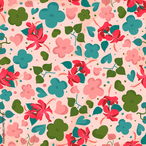China rose surface repetitive pattern with lots of flowers and foliage design. Printable for home decor, throw pillow, pillowcase, carpet, cushion etc.