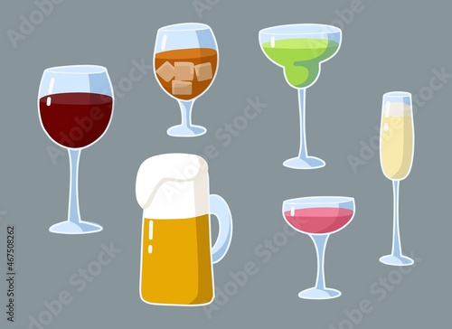 Cartoon set of alcohol drinks. 