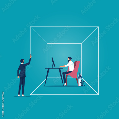 Defined area idea vector concept, boss are drawing regulation for businessman