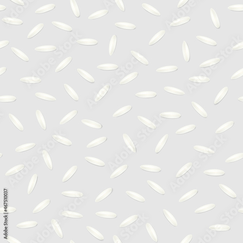 Seamless pattern with white long grain rice on gray background.