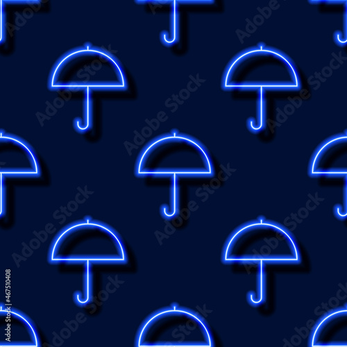 Umbrella neon seamless pattern. Glowing geometric figures background. Vector illustration for design, wrapping paper, fabric.