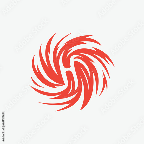 Red Letter H for hurricane cyclone tornado wind logo design