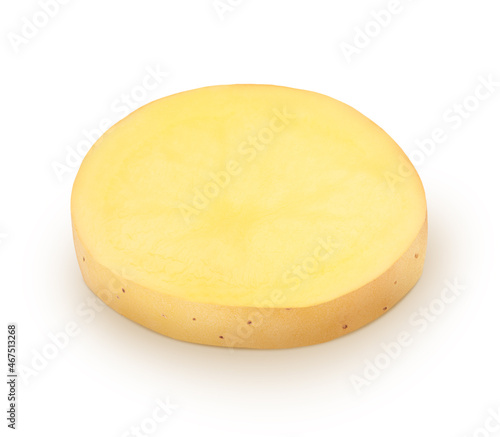 Slice of fresh whole potato isolated on a white background.