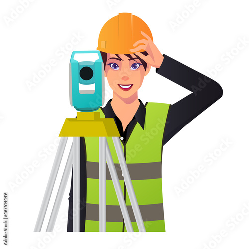 civil engineer land surveying Construction Worker in safety vest Premium Vector