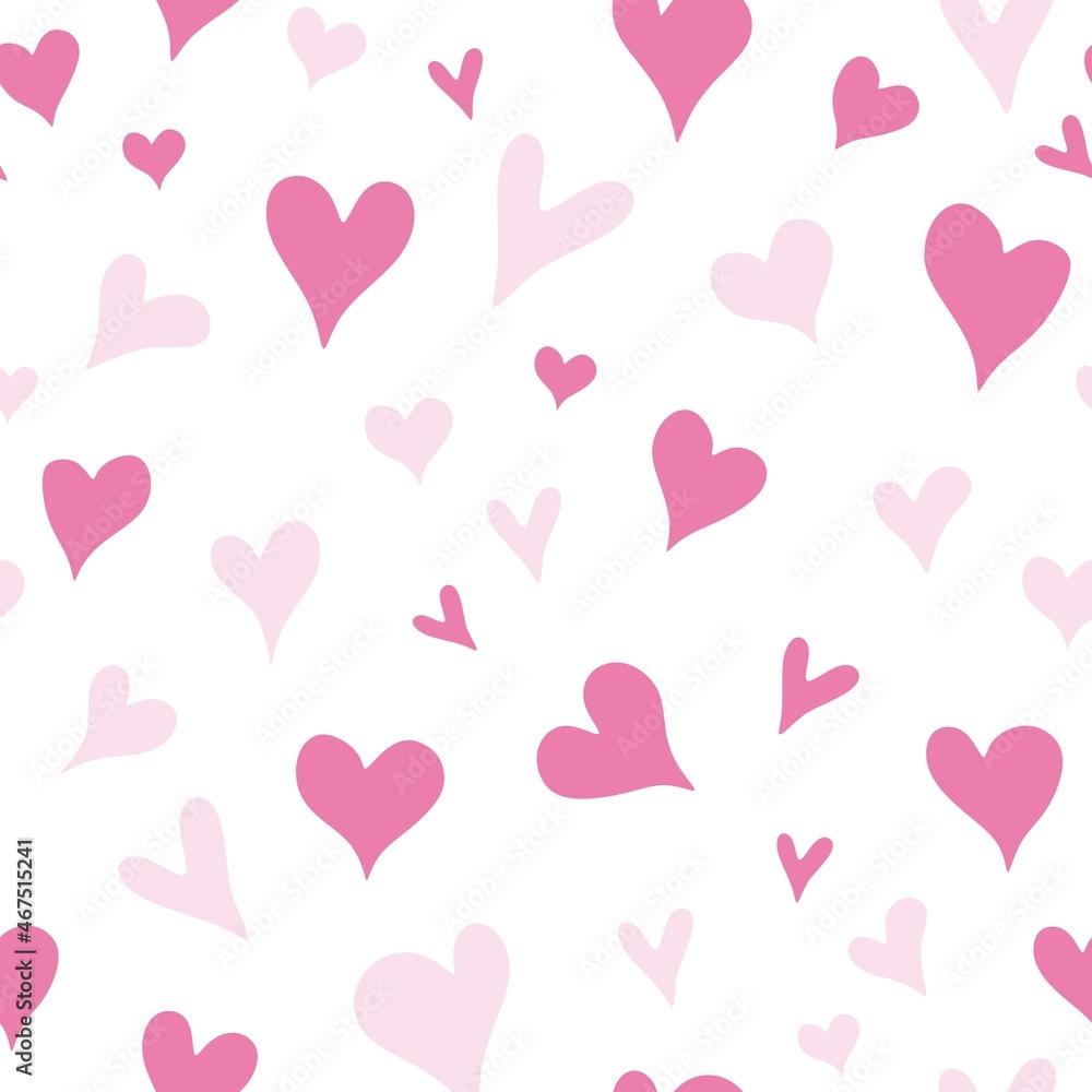 Valentine's day seamless pattern with small pink hearts on white background.