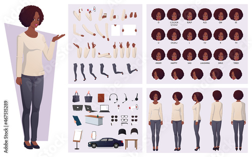 Beautiful African American Woman Character Creation with Afro Hair , Lip Sync, Emotions, and Hand Gestures and accessories