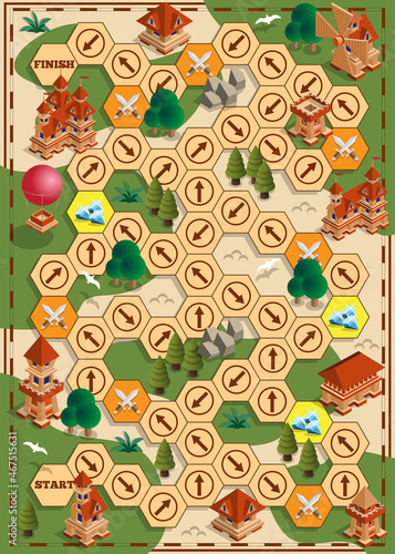 Board game of the medieval theme. Vector illustration.