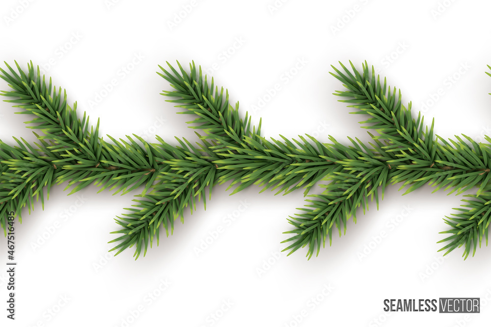 Obraz premium Fir branch horizontal seamless pattern. Vector seamless Christmas tree frame for web page.