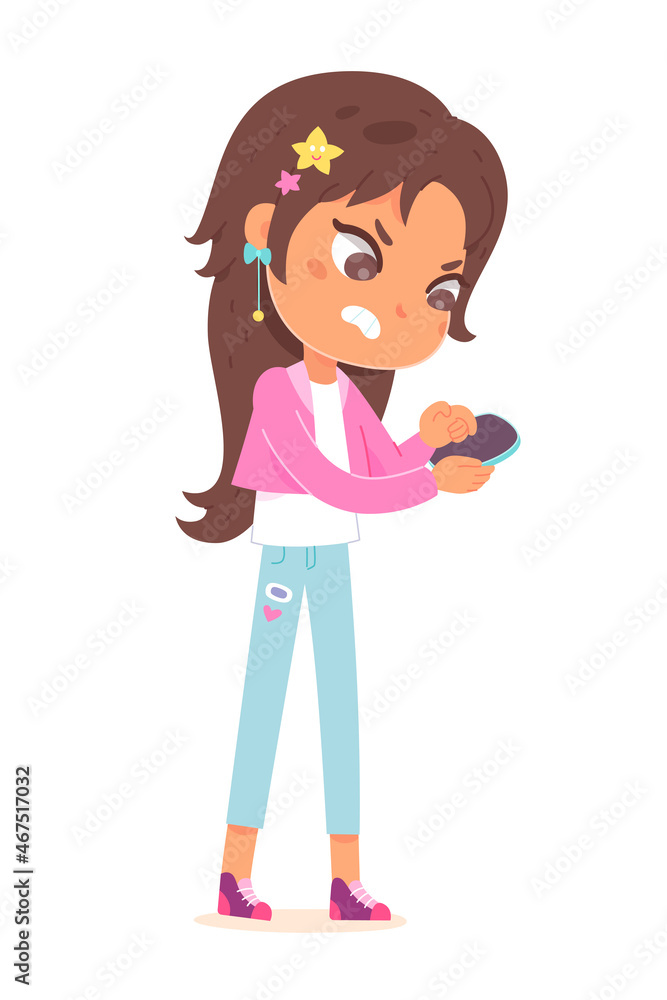 Girl holding mobile phone, young female person wearing casual jeans and jacket Girl holding mobile phone, young female person wearing casual jeans and jacket