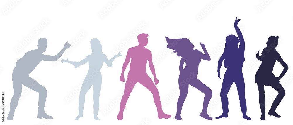 dancing people silhouette isolated, vector