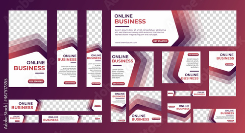 set of creative web banners of standard size with a place for photos. Business ad banner. Vertical, horizontal and square template. vector illustration EPS