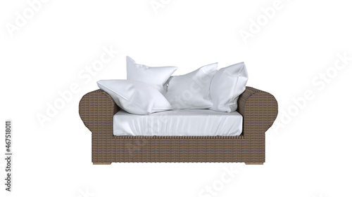   Front view of Outdoor two seater modern sofa isolated on white background (ID: 467518011)