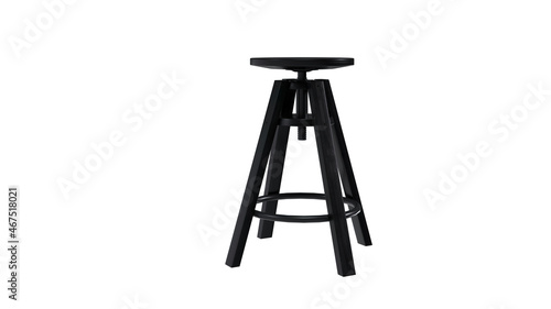  Front view of black wooden stool isolated on white background (ID: 467518021)