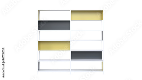  Front view of yellow and black shelves unit isolated on white background (ID: 467518038)
