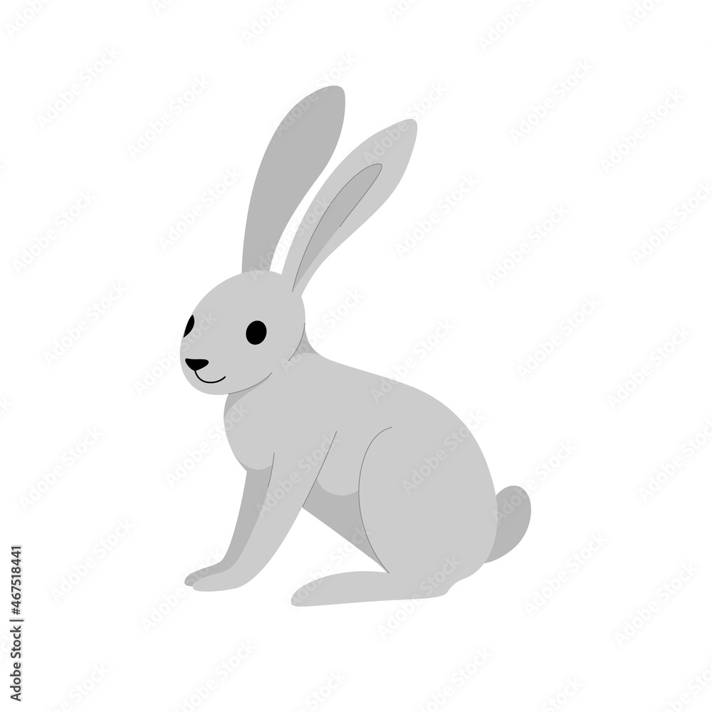 Cute grey hare - cartoon animal character. Vector illustration in flat style isolated on white background. Cute grey hare - cartoon animal character. Vector illustration in flat style isolated on white background.