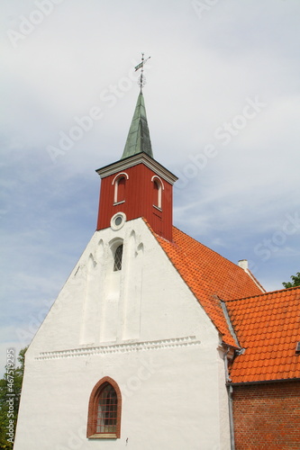 Church tower of the Karleby Kirke in Nykøbing on the island Falster. Denmark