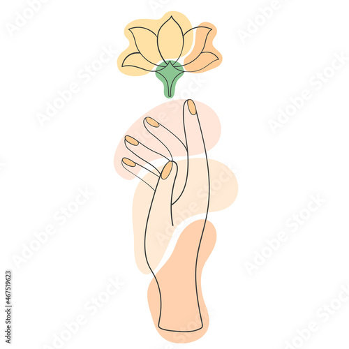 Logo concept woman hand drawn and yellow flower element