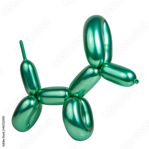 Green balloon dog rubber toy isolated on the white background