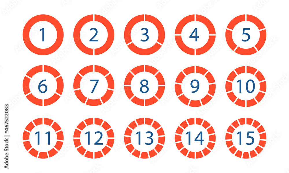 Infographic elements. Сircle diagram. Pie charts orange set. Vector round 15 section
Infographic elements. Сircle diagram. Pie charts orange set. Vector round 15 section