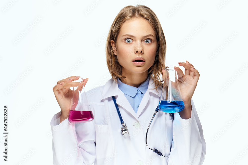 female doctor white coat research analyzes laboratory diagnostics female doctor white coat research analyzes laboratory diagnostics