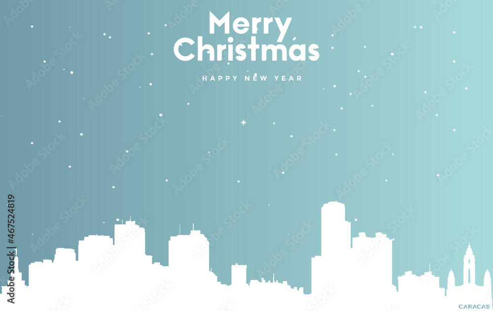 Fototapeta premium Christmas and new year blue greeting card with white cityscape of Caracas