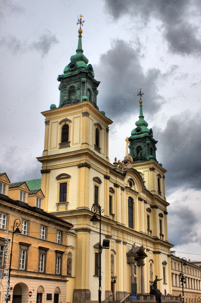 Front view of the Holy Cross Church in Warsaw, Poland