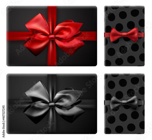 Set of rectangular gift boxes with beautiful bow.