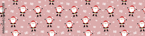 Christmas pattern with funny Santa Claus. Panoramic header. Vector