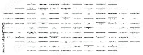 Set Black Simple Line Collection Doodle Border Elements Vector Design Style Sketch Isolated Illustration For Banner