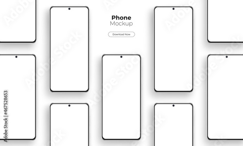 Frameless Smartphones Mockups with Blank Screens for Showing App Design, Isolated on White Background. Vector Illustration