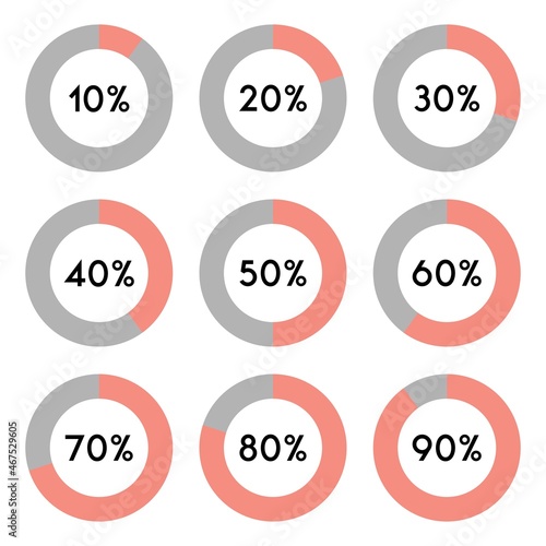 Circle diagram,Percentage sign icon set vector,from 10 to 90